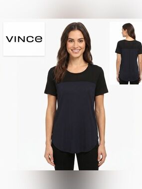 Vince Black/Blue Short Sleeve Top Extra Small
